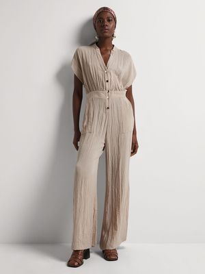 Textured Wide Leg Jumpsuit