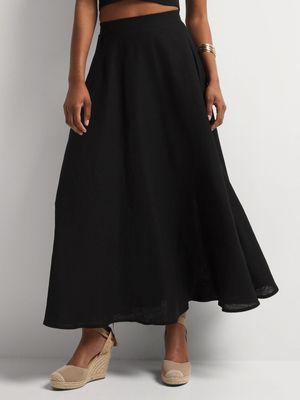 Linen-blend A-Line Maxi Skirt