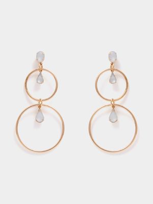 Double Circle Stone Drop Earrings