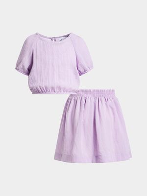 Younger Girls Linen-like Top & Skirt Set