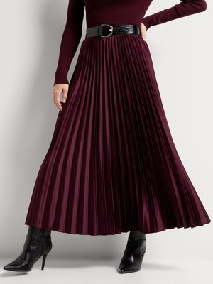Pleated Satin Maxi Skirt