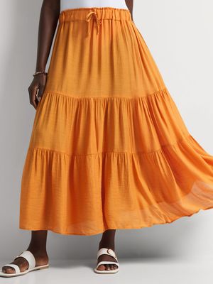 Crinkle Tiered A-Line Maxi Skirt