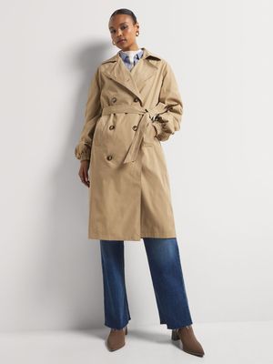 Ruched Sleeve Trench Coat