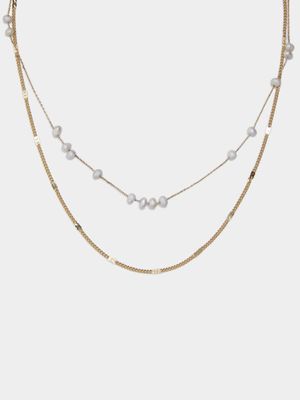 Gold Plated Pearl Fine Chain Necklace