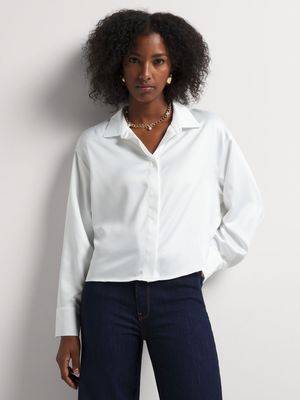 Satin Concealed Button Long Sleeve Shirt