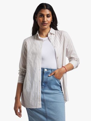 Women's Stone & White Striped Voile Shirt