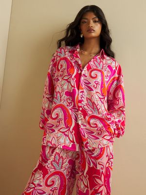 Women's Iconography Pink Co-ord Satin Shirt