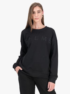 Women's PHEME Black Fleece Slouchy Crew Neck Sweatshirt