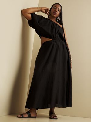 Women's Iconography One Shoulder Cutout Midi Dress Black