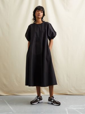 Women's Canvas Puff Sleeve Pocket Dress Black
