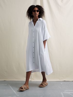 Women's Canvas White Linen Blend Shirt Dress