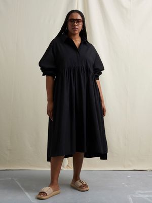 Women's Canvas Cotton Shirt Dress Black
