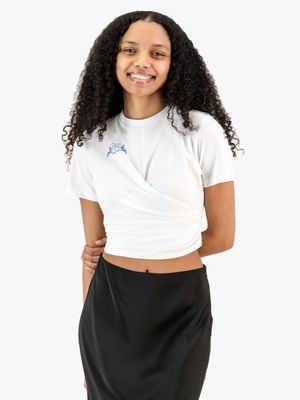 Women's Rosey & Vittori White Graphic Wrap T-shirt