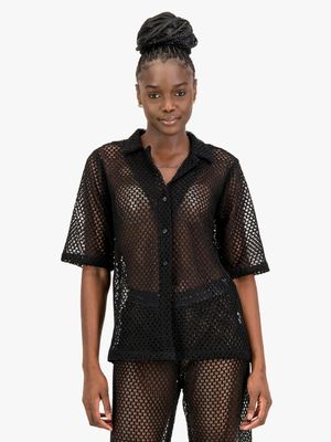 Women's Rosey & Vittori Black Crochet Shirt