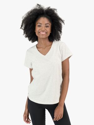 Women's PHEME Oatmeal Fitted V-Neck T-shirt