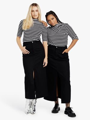 Women's Me&B Black Denim Maxi Skirt
