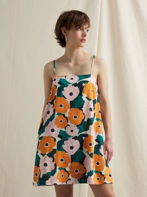 Women's Canvas Strappy Linen Blend Mini Dress