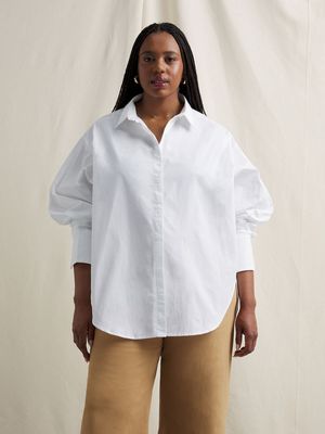 Women's Canvas Exaggerated Sleeve Poplin Shirt Black