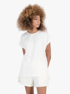 Women's PHEME Milk Relaxed Drop Shoulder Cap Sleeve T-shirt