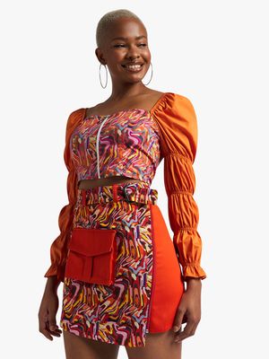 Women's Thula-Tu Orange Wrap Skirt