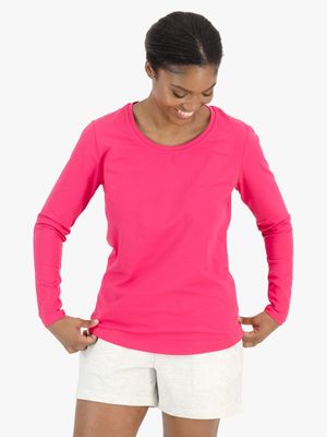 Women's PHEME Magenta Fitted Long Sleeve Crew Neck T-shirt