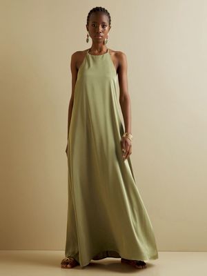 Women's Iconography Satin Trapeze Dress Sage