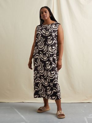Women's Canvas Slash Neck Printed Rib Dress