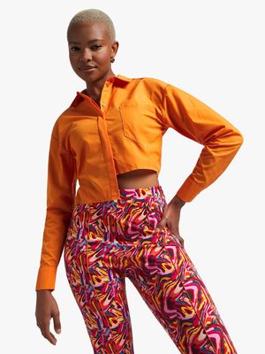 Women's Thula-Tu Orange Cropped Asymetrical Shirt