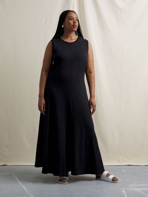 Women's Canvas Black Fit & Flare T-Shirt Dress
