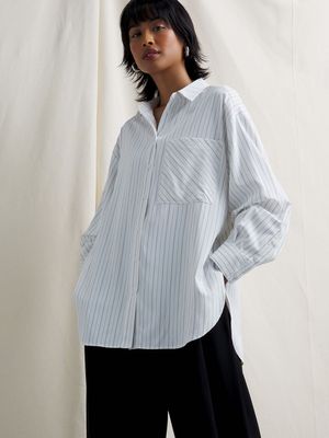Women's Canvas Soft Oversized Stripe  Shirt