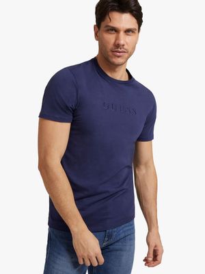 Men's Guess Blue  Pima Emb Logo Crew