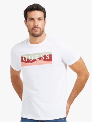 Men's Guess White  Embroidered Wave T-shirt