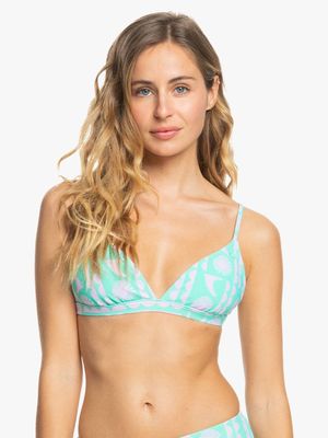 Women's Roxy Aruba Blue Surf Saavy Fixed Triangle Bikini Top