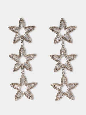 Women's Me&B Silver  Long Star Earrings