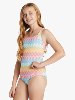 Girl's Billabong Multicolour Paradise Check One-Piece Swimsuit