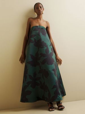 Women's Iconography Strapless Duchess Satin Trapeze Maxi Dress