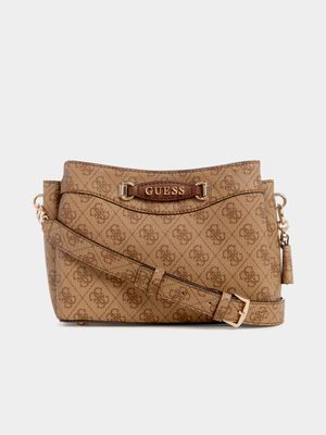 Women's Guess Tan Emera Logo Girlfriend Top Zip Bag