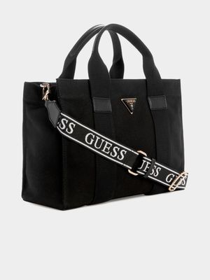 Women's Guess Black  Canvas Tote Bag
