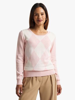Women's Pringle Pink Argyle Knitwear Top