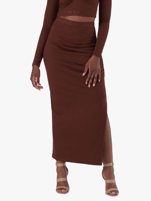 Women's Steve Madden Brown Layla High Waisted Rib Skirt