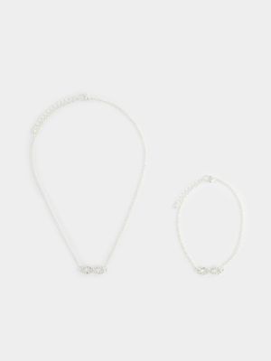 Women's Silver Necklace & Bracelet Set