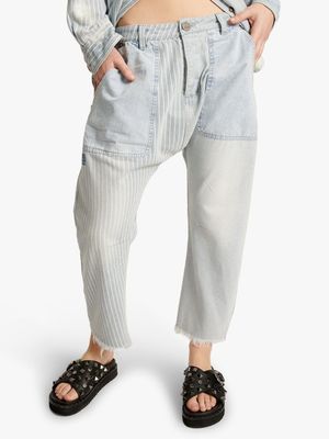 Women's One Teaspoon Blue & White Stripe Sinners Crotch Jeans