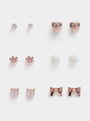 Girl's Rose Gold 6-Pack Stud Earrings