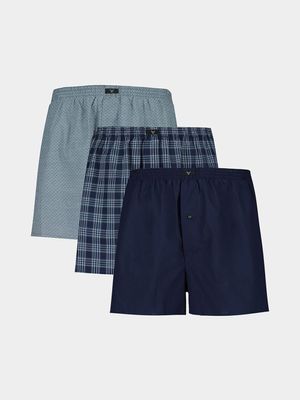 Men's Blue 3 Pack Boxer Shorts