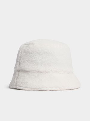 Women's White Borg Bucket Hat