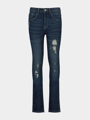 Younger Boy's Dark Wash Rip & Repair Jeans