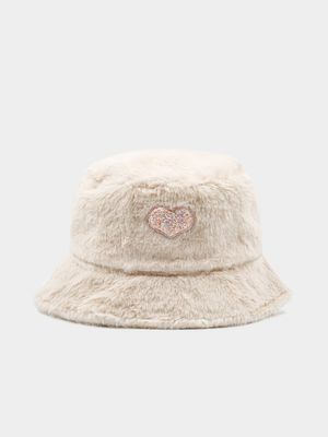 Girl's Cream Heart Bucket Hat