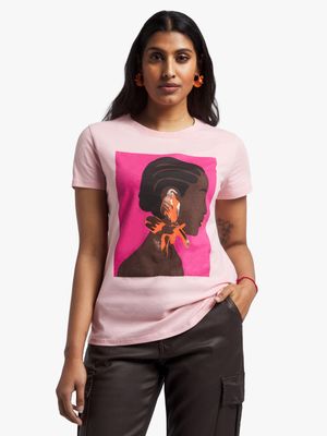 Women's Pink Graphic Print T-Shirt