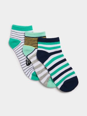 Boy's White Stripe 3-Pack Trainer Socks