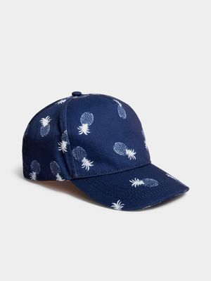 Boy's Navy Pineapple Print Baseball Cap
